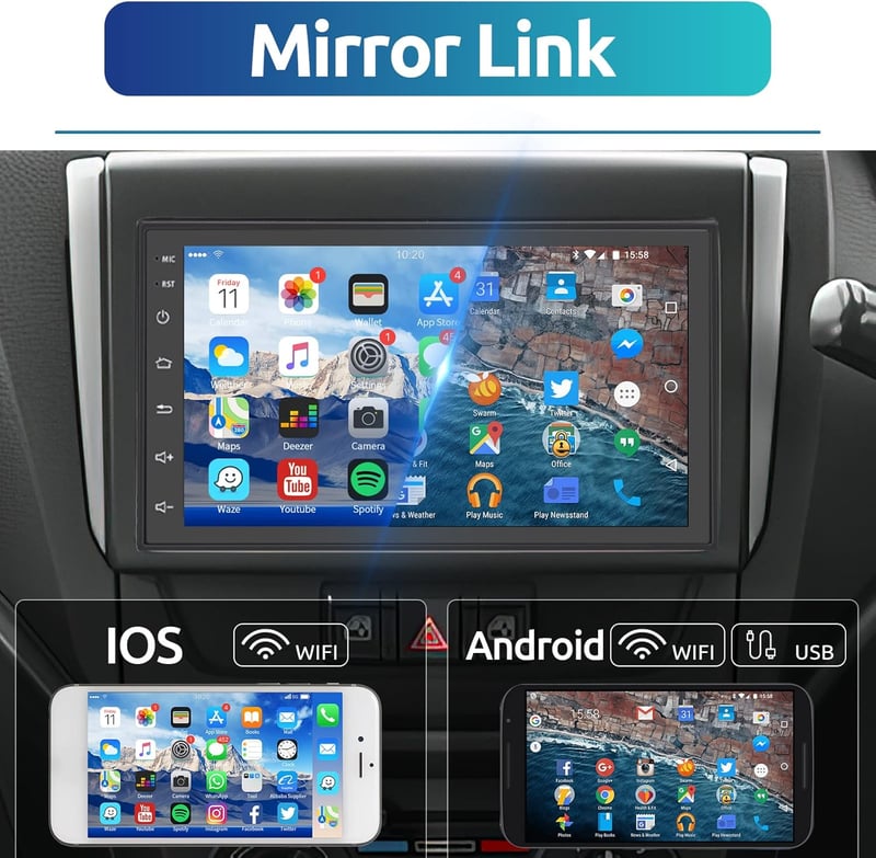 Hodozzy 7" Android Autórádió GPS Navigációval, Bluetooth, WiFi, Tükörlink