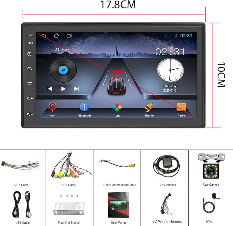 Hodozzy 7" Android Autórádió GPS Navigációval, Bluetooth, WiFi, Tükörlink