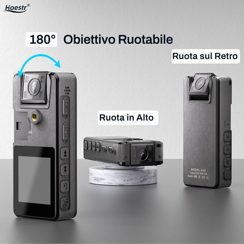 Hoestr 64GB Mini Testkamera 1296P HD IR Éjjellátó 180° Forgó Lencse