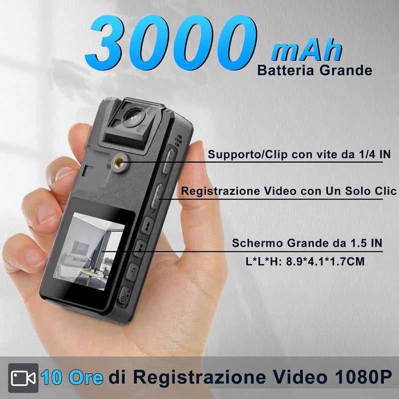 Hoestr 64GB Mini Testkamera 1296P HD IR Éjjellátó 180° Forgó Lencse