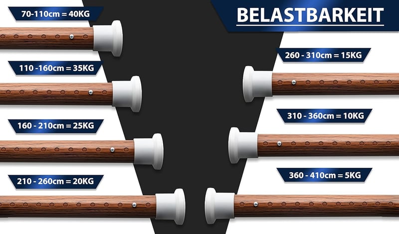 HoFactory Zuhanyfüggöny Rúd 110-160 cm Fa Hatású Fúrás Nélkül Rozsdamentes Teleszkópos