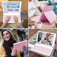Hofsos iPad 10.2" Billentyűzetes Tok QWERTZ Mágneses Ceruza Tartóval Rózsaszín 8