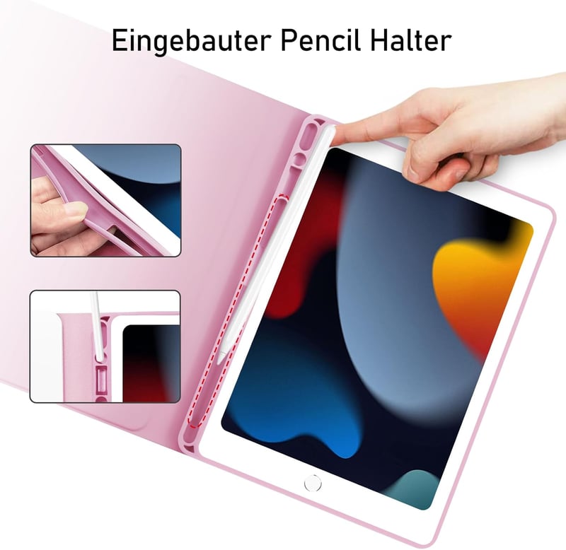 Hofsos iPad 10.2" Billentyűzetes Tok QWERTZ Mágneses Ceruza Tartóval Rózsaszín