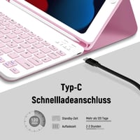 Hofsos iPad 10.2" Billentyűzetes Tok QWERTZ Mágneses Ceruza Tartóval Rózsaszín 7