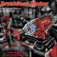 HOFTME Akkus Ütvecsavarozó 1/2" 700Nm Brushless 20V Lítium Akkumulátor Piros 2