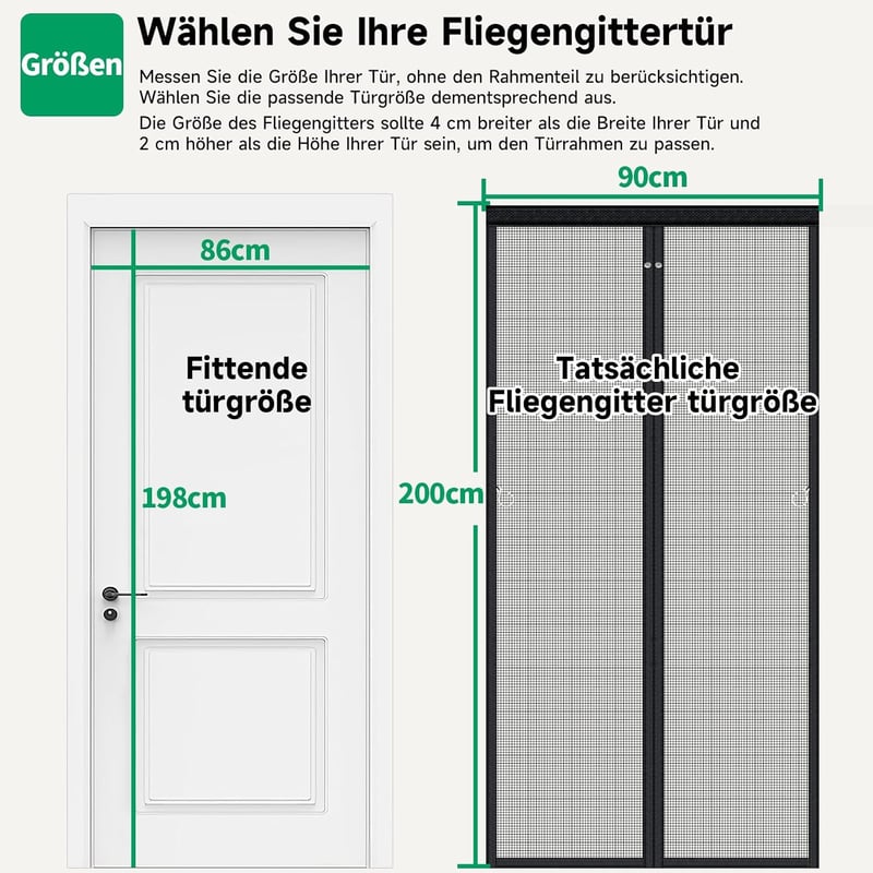 HOFUDON Mágneses Szúnyogháló Ajtóra 90x200cm, Folyamatos Záródás, Szellőztetés, Szúnyog és Rovar Védelem