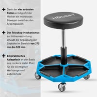 Högert Technik radionička stolica na kotačima s podesivom visinom, nosivost 140 kg, plava, okretna stolica za radionicu 5