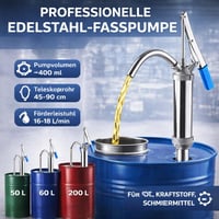 Högert Technik Ručna pumpa za bačve – zapremina hoda 400 ml – teleskopska 45-90 cm – 18 l/min – za ulje, maziva, benzin – za bačve od 50-200 l 5