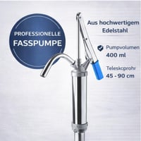 Högert Technik Ručna pumpa za bačve – zapremina hoda 400 ml – teleskopska 45-90 cm – 18 l/min – za ulje, maziva, benzin – za bačve od 50-200 l 2