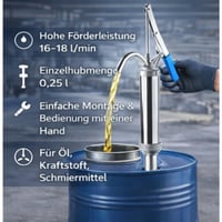 Högert Technik Ručna pumpa za bačve – zapremina hoda 400 ml – teleskopska 45-90 cm – 18 l/min – za ulje, maziva, benzin – za bačve od 50-200 l 4