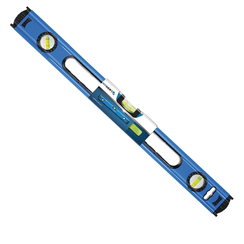 Högert Technik HT4M010 alumínium vízmérték 100 cm, 3 libellával (0°/45°/90°), ütéscsillapító végsapkákkal, 100x5,65x2,1 cm