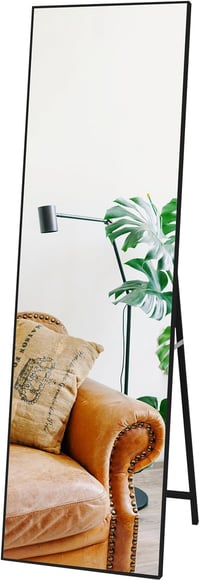 Hoikwo 140x41 cm Álló Tükör Teljes Alakos, Fekete Kerettel - Fali Függeszthető vagy Támasztható Tükör Hálószobába, Nappaliba, Előszobába 1