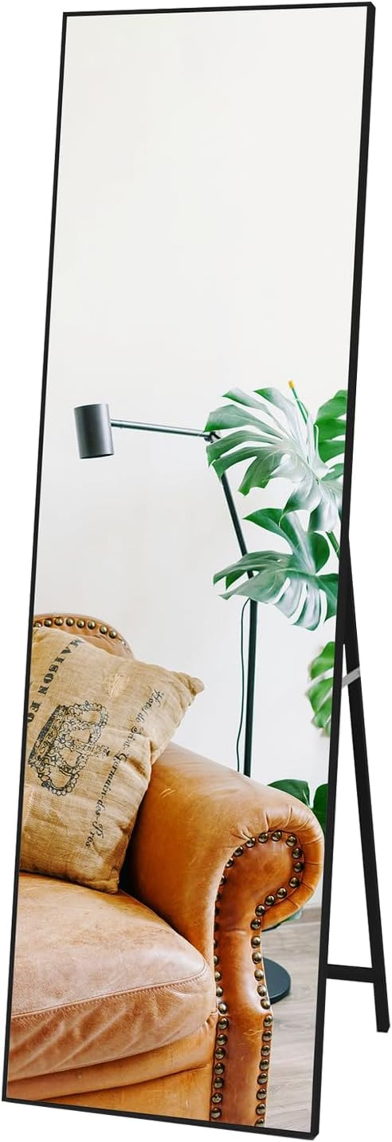 Hoikwo 140x41 cm Álló Tükör Teljes Alakos, Fekete Kerettel - Fali Függeszthető vagy Támasztható Tükör Hálószobába, Nappaliba, Előszobába