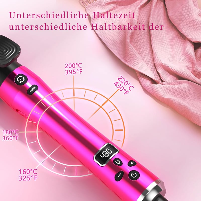 Hojocojo Automata Hajsütővas 3in1 Negatív Ion 360° Forgó 9/25/32mm Rózsaszín Hosszú Közepes Hajhoz