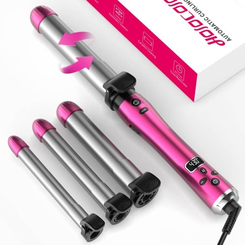 Hojocojo Automata Hajsütővas 3in1 Negatív Ion 360° Forgó 9/25/32mm Rózsaszín Hosszú Közepes Hajhoz