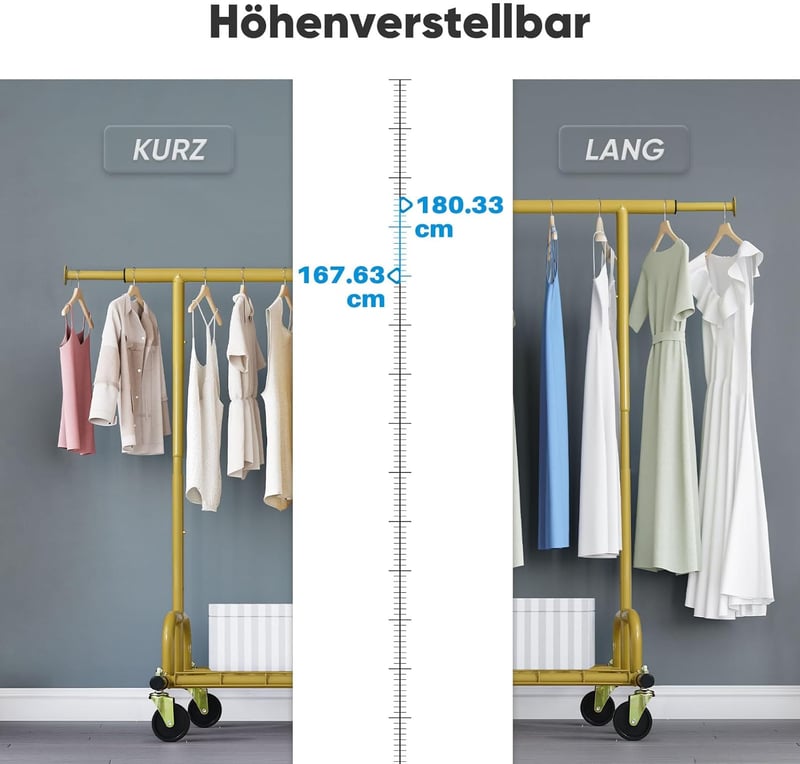HOKEEPER Ruhaállvány Polcokkal, 200 kg Terhelhetőség, Kerekeken, Arany