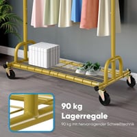 HOKEEPER Ruhaállvány Polcokkal, 200 kg Terhelhetőség, Kerekeken, Arany 6