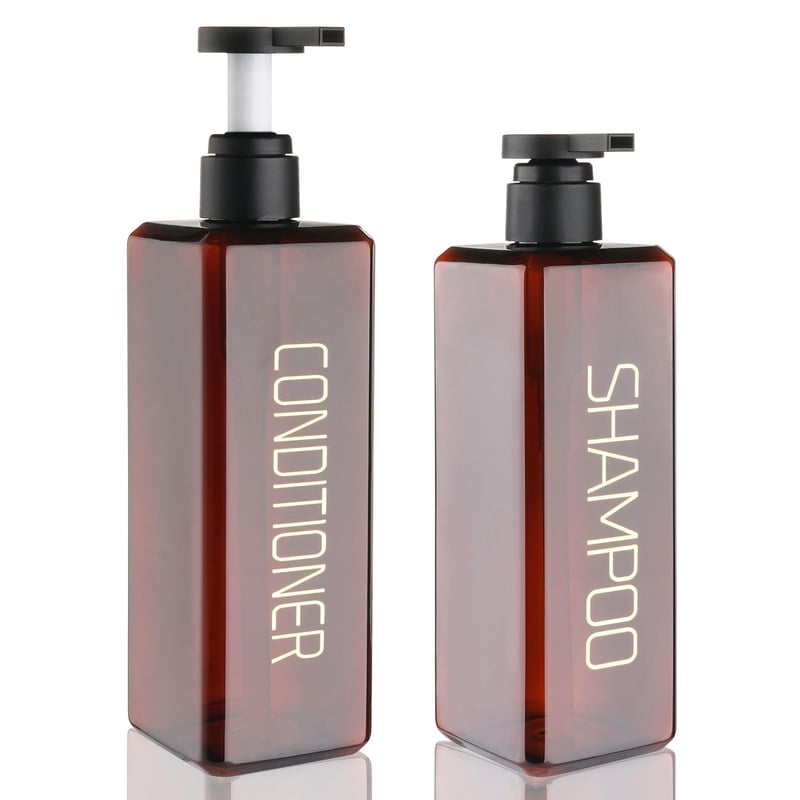 Hokretme set dozatora za šampon i regenerator, 2 komada, 550 ml, višekratne bočice s pumpicom za sapun s trajnom oznakom za kupaonicu, smeđe