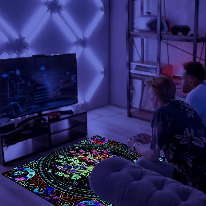 HOLAVIDA UV-reaktív Élet Fája szőnyeg, fluoreszkáló neon terítő 180x120cm