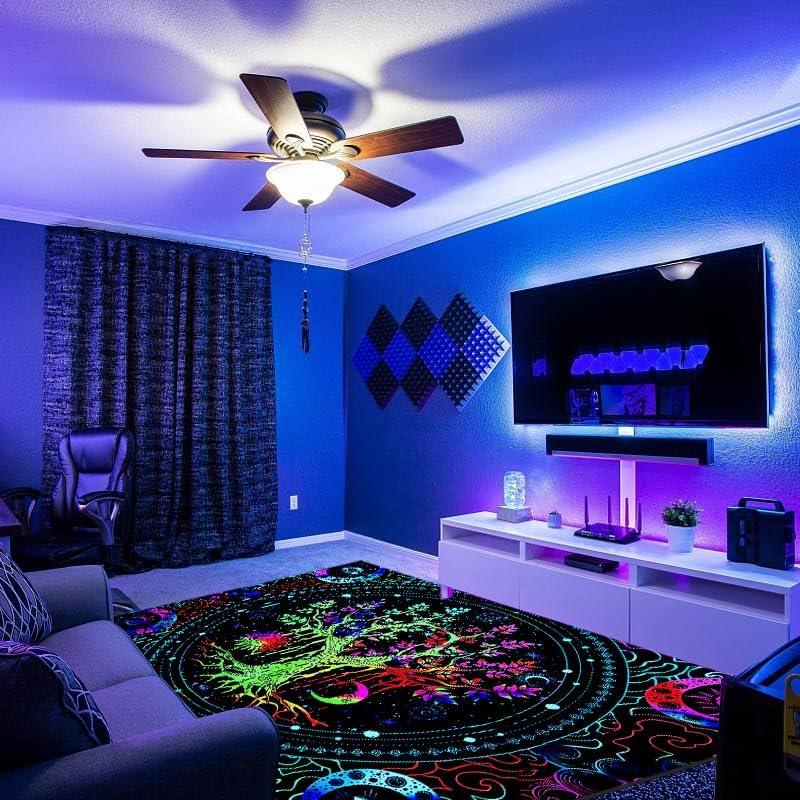 HOLAVIDA UV-reaktív Élet Fája szőnyeg, fluoreszkáló neon terítő 180x120cm