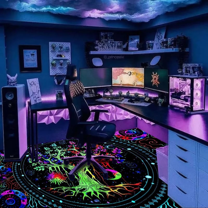 HOLAVIDA UV-reaktív Élet Fája szőnyeg, fluoreszkáló neon terítő 180x120cm