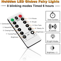 Holdden LED Gömb Fényfüzér 8 Móddal, USB Meleg Fehér, IP67 Vízálló Dekoráció 4