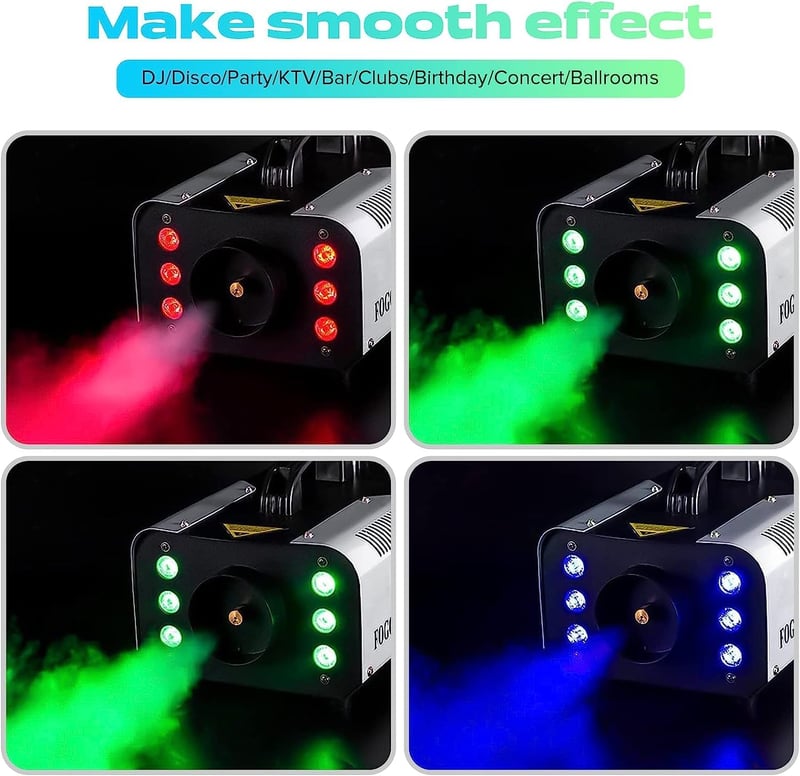 HOLDLAMP 1200W Füstgép Vezeték Nélküli Távirányítóval - 6 RGB LED Fényeffekttel, Nagy Teljesítményű Ködgép Partikhoz, Esküvőkre, Színpadi El