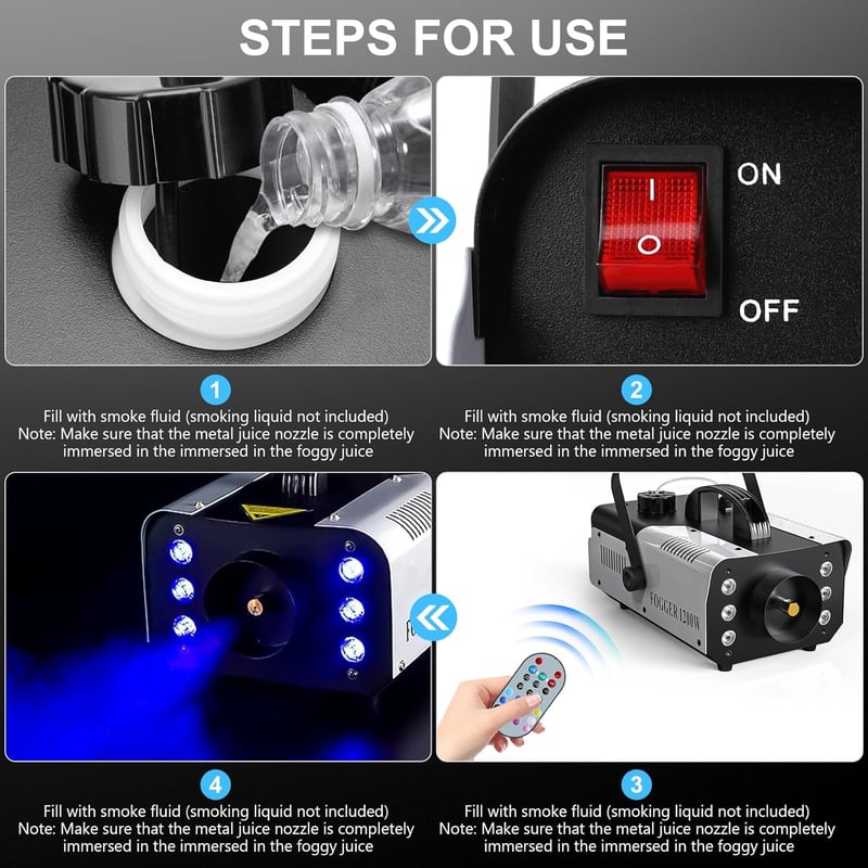 HOLDLAMP 1200W Füstgép Vezeték Nélküli Távirányítóval - 6 RGB LED Fényeffekttel, Nagy Teljesítményű Ködgép Partikhoz, Esküvőkre, Színpadi El