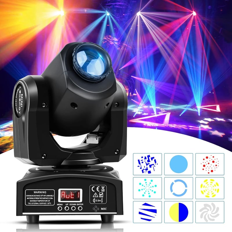 HOLDLAMP DMX512 Mozgó Fejű LED Színpadi Lámpa Szett - 8 Mintás Fényeffekt Diszkóhoz, Bulikhoz, Rendezvényekhez - 2 db