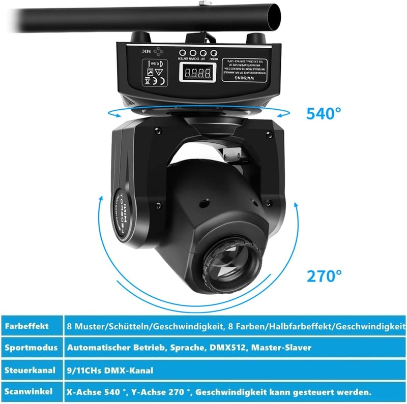 HOLDLAMP DMX512 Mozgó Fejű LED Színpadi Lámpa Szett - 8 Mintás Fényeffekt Diszkóhoz, Bulikhoz, Rendezvényekhez - 2 db