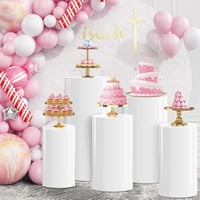 HoldOneLight biely valcový stojan, 5 ks – okrúhly dekoratívny podstavec na tortu, kvety, stolové dekorácie, na svadbu, narodeninovú oslavu, babyshower 3