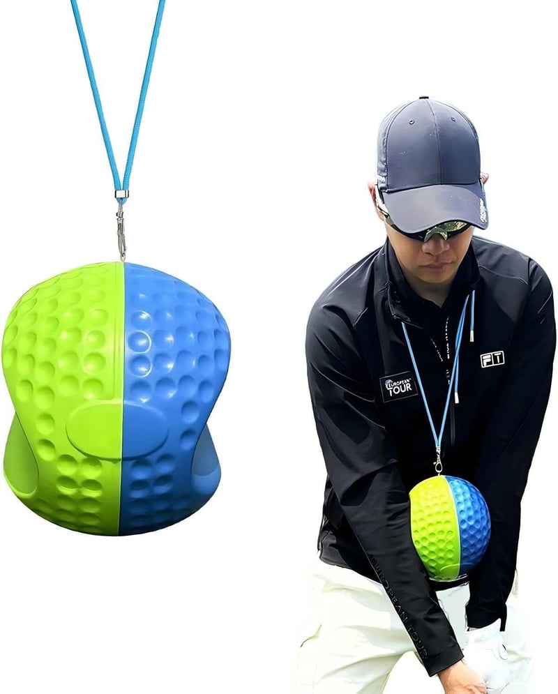 HoldOneLight hordozható golf lendület tréner labda testtartás és mozgásjavító hevederrel kezdőknek kék-zöld színben