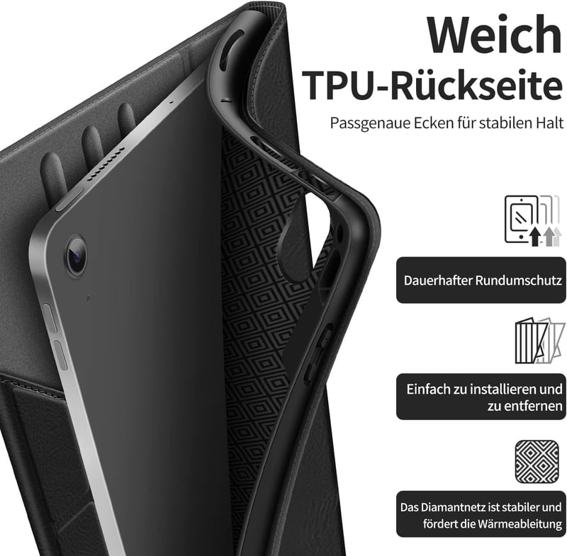 HOLIMET iPad Air 11/10.9 hüvely toll tartóval, PU bőr, ütésálló, többszögű állvány, fekete