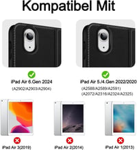 HOLIMET iPad Air 11/10.9 hüvely toll tartóval, PU bőr, ütésálló, többszögű állvány, fekete 2