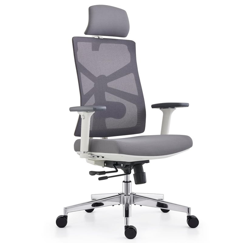 HOLLUDLE Ergonomska uredska stolica s podesivim naslonom za leđa i naslonom za glavu, bijela