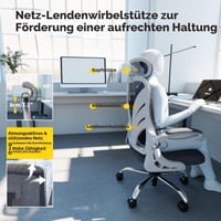 Scaun de Birou Ergonomic HOLLUDLE, cu Spătar Rabatabil, Tetieră 2D, Cotiere Rabatabile, Suport Lombar din Plasă, Alb 8