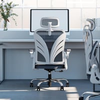 Scaun de Birou Ergonomic HOLLUDLE, cu Spătar Rabatabil, Tetieră 2D, Cotiere Rabatabile, Suport Lombar din Plasă, Alb 5