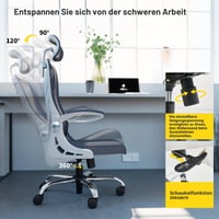 Scaun de Birou Ergonomic HOLLUDLE, cu Spătar Rabatabil, Tetieră 2D, Cotiere Rabatabile, Suport Lombar din Plasă, Alb 7