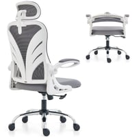 Scaun de Birou Ergonomic HOLLUDLE, cu Spătar Rabatabil, Tetieră 2D, Cotiere Rabatabile, Suport Lombar din Plasă, Alb 1