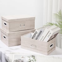 Hollyone sada 4 úložných boxov s vekom, kartónové dekoratívne škatule s otvormi na rukoväte, obdĺžnikové stohovateľné úložné boxy na knihy 3