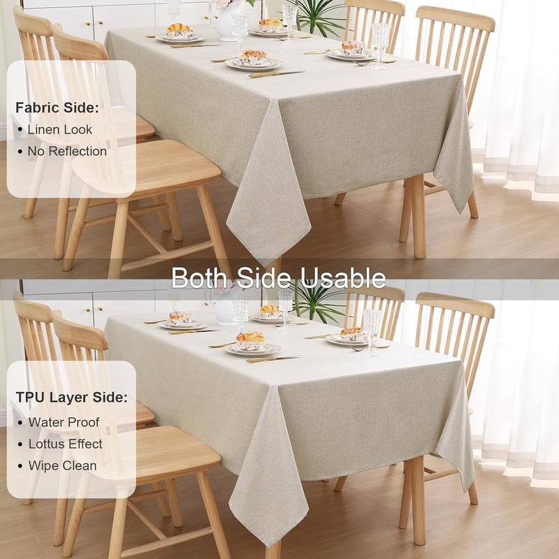 Homaxy Linen Look Terítő 140x220cm Vízlepergető Foltálló Beige