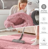 Homaxy Rózsaszín magas halyú bolyhos szőnyeg csúszásgátló alappal mosható gyerekszobába nappaliba hálószobába 200x280 cm 3