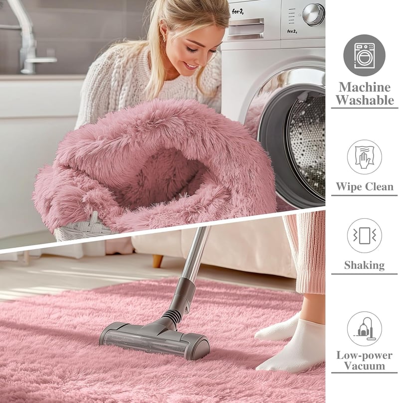 Homaxy Rózsaszín magas halyú bolyhos szőnyeg csúszásgátló alappal mosható gyerekszobába nappaliba hálószobába 200x280 cm