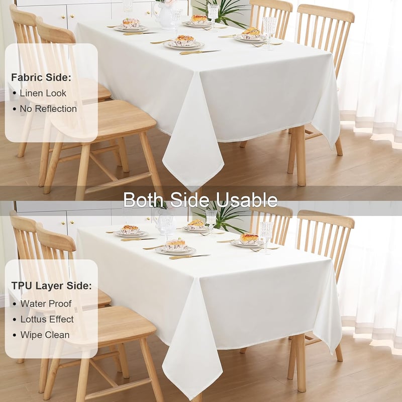 Homaxy Vízlepergető Asztalterítő Len Hatású 140x200 cm Fehér Mosható Foltálló Lótusz Effekt Asztalnemű