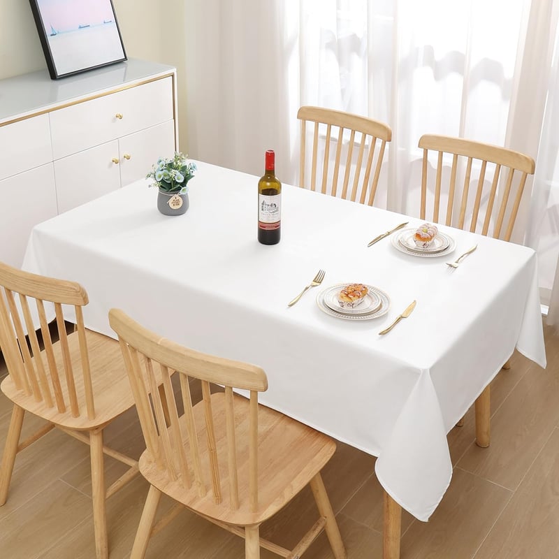Homaxy Vízlepergető Asztalterítő Len Hatású 140x200 cm Fehér Mosható Foltálló Lótusz Effekt Asztalnemű