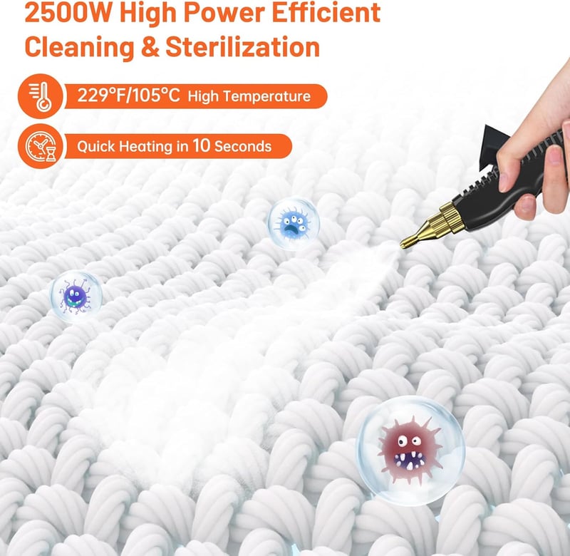 Hombasing Gőztisztító 2500W - Kézi Gőzölő 6 Sebességfokozattal, 3 Kefefejjel, 1000ml Víztartállyal, Konyhai, Fürdőszobai, Padló Tisztításhoz