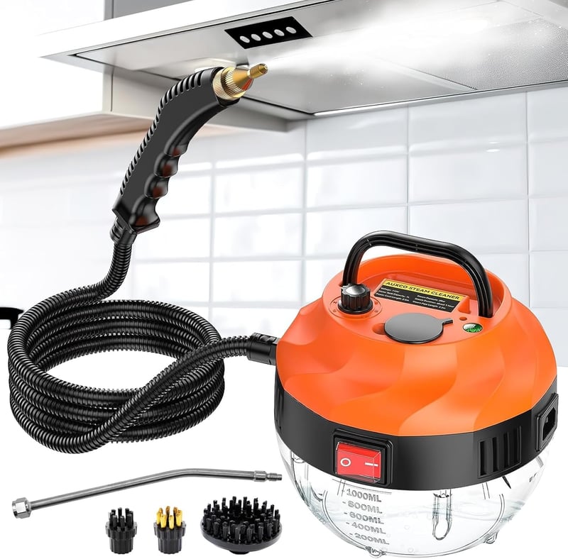 Hombasing Gőztisztító 2500W - Kézi Gőzölő 6 Sebességfokozattal, 3 Kefefejjel, 1000ml Víztartállyal, Konyhai, Fürdőszobai, Padló Tisztításhoz