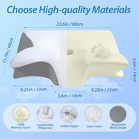 Ergonomický vankúš pod krk HOMCA 2 v 1 z pamäťovej peny pre spánok na chrbte, boku a bruchu, 60x40x12/14 cm, sivý 2