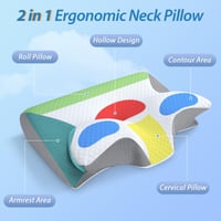 Ergonomický vankúš pod krk HOMCA 2 v 1 z pamäťovej peny pre spánok na chrbte, boku a bruchu, 60x40x12/14 cm, sivý 3