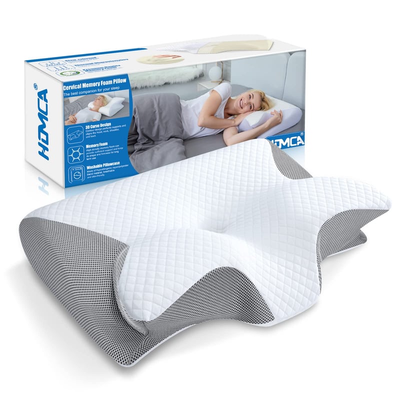 Ergonomický vankúš pod krk HOMCA 2 v 1 z pamäťovej peny pre spánok na chrbte, boku a bruchu, 60x40x12/14 cm, sivý